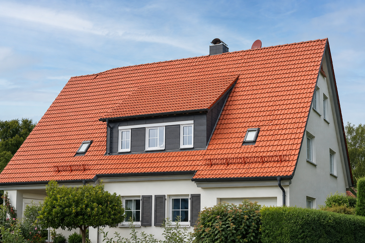 Dach mit Tondachziegeln Gesamtansicht – Dachdecker Peikert Handwerk Groß-Bieberau